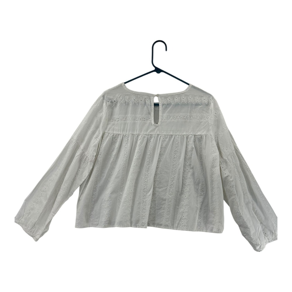 Rebellion White Eyelet Cotton Boho Peasant Blouse Long Sleeve Size L - Picture 2 of 10